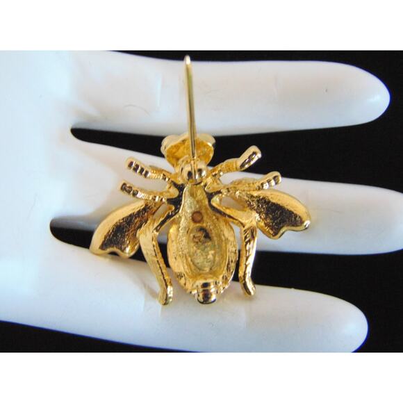 Joan Rivers Pave Crystal BEE PIN Brooch Multi Color Rhinestones Gold Plate - Picture 4 of 5